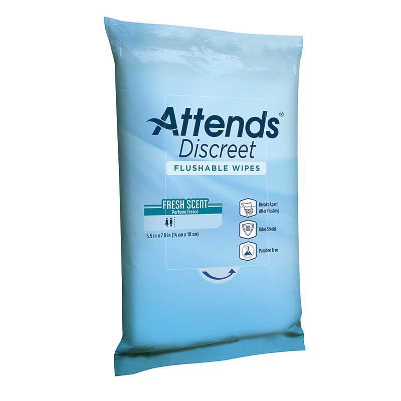 Attends Discreet Flushable Wipes